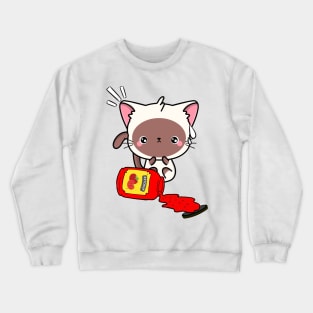 Cute white cat Spilled a bottle of ketchup Crewneck Sweatshirt